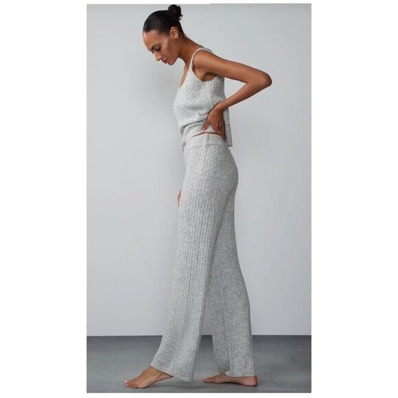 New York & Company Pants - New York & Co Knit Lounge Set Sz XL Cableknit Soft Grey Tank Wide Leg Pants New